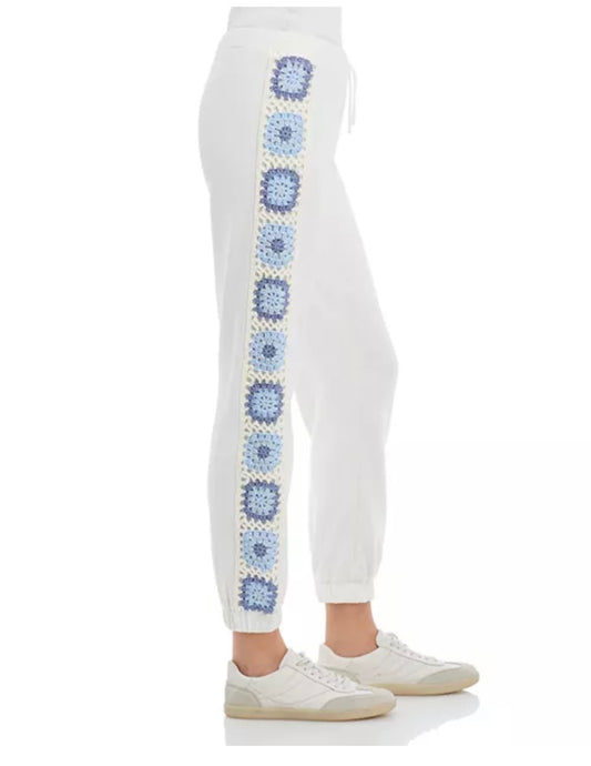 White & Blue Crochet Joggers