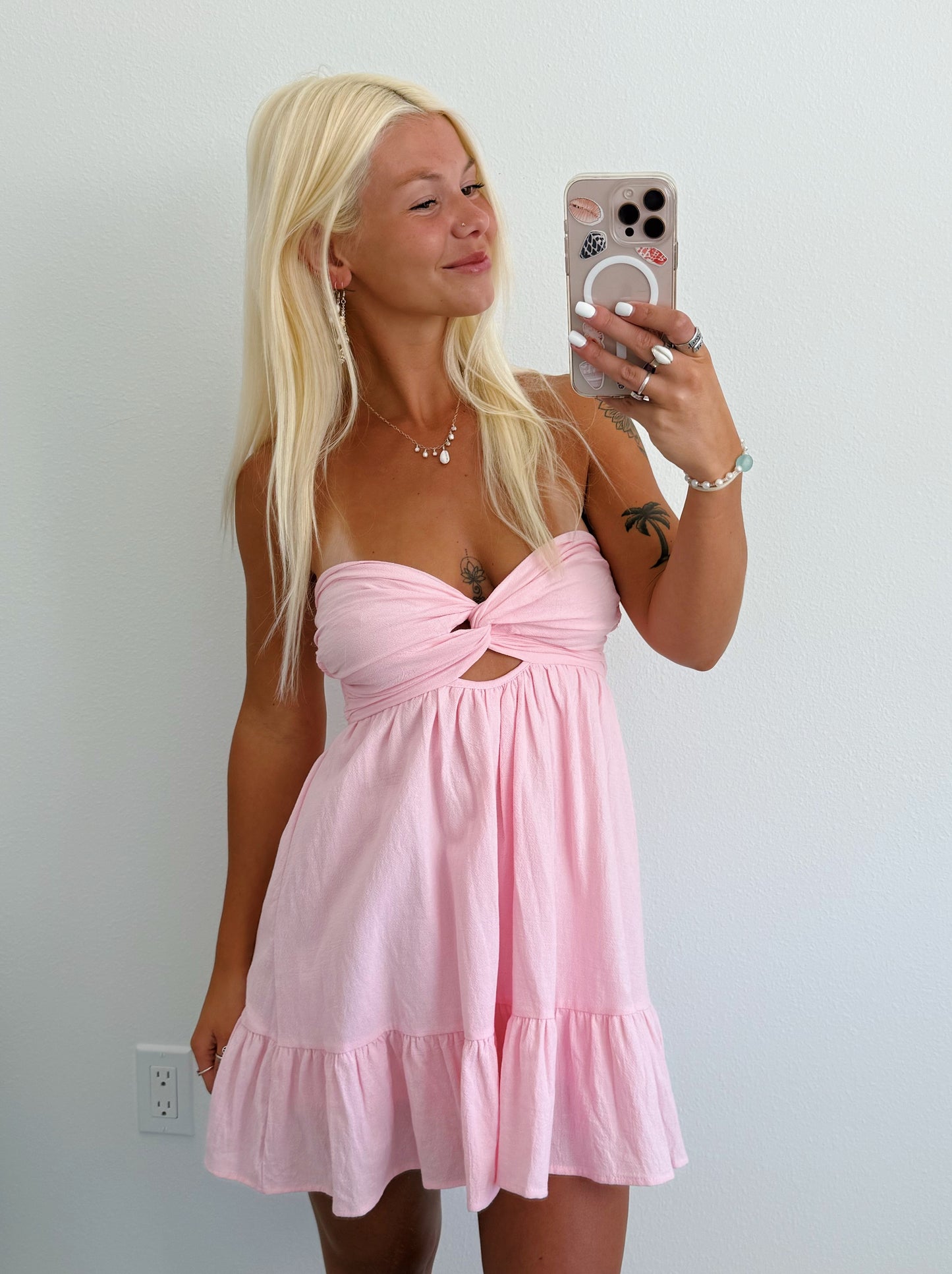 Light Pink Strapless Twist Dress