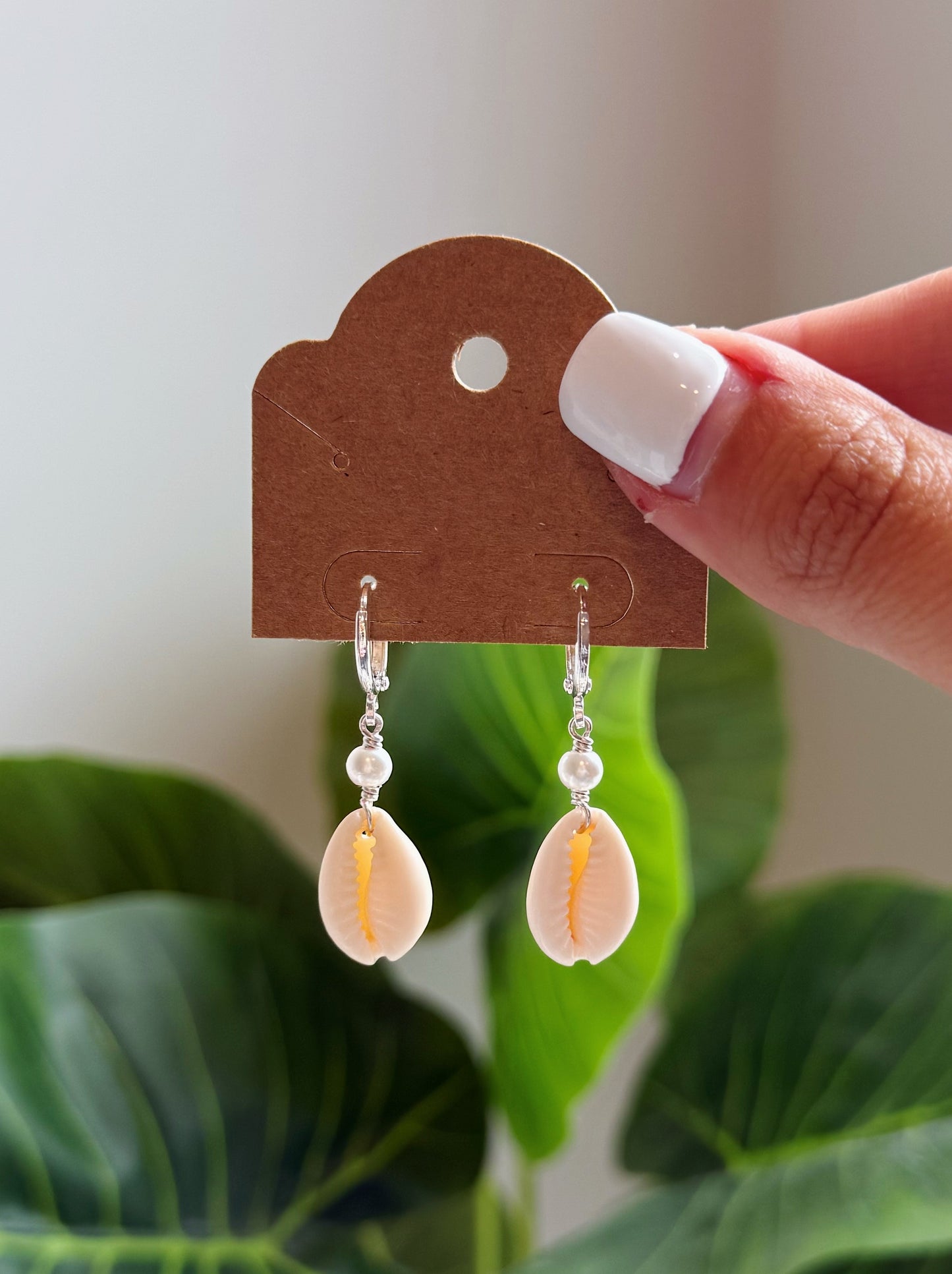 Silver Cowrie Shell Pearl Hoop Earrings