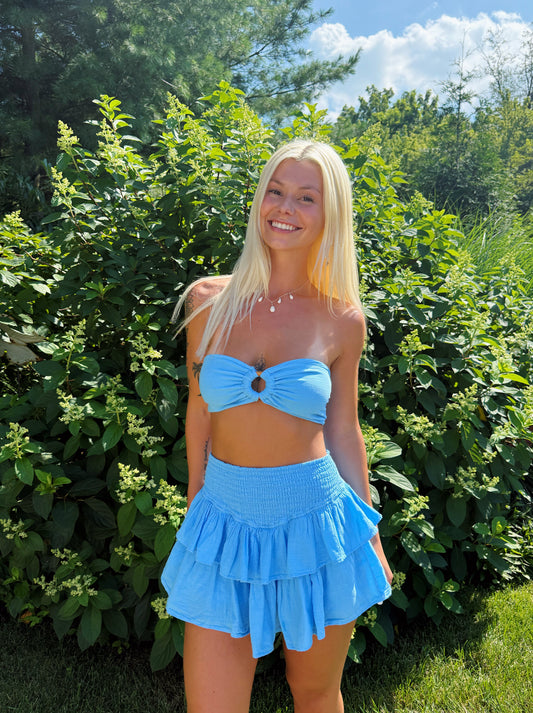 Ocean Blue Bandeau & Ruffle Skirt Set