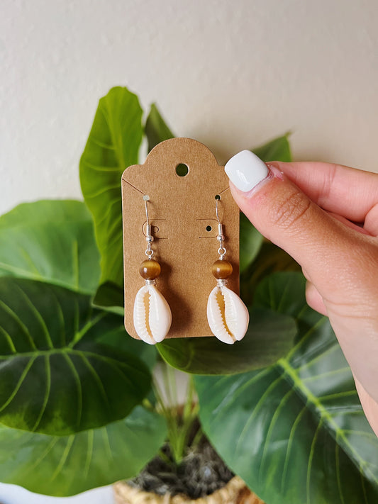 Cowrie Shell Brown Bead Earrings