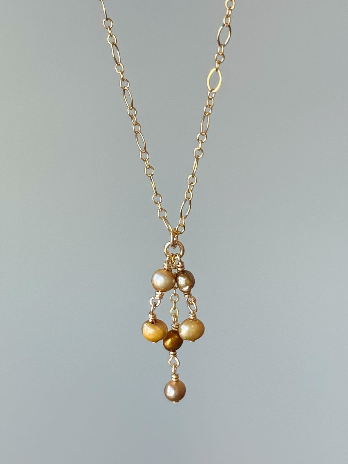 Gold Filled Bronze Aura Pearl Chandelier Necklace