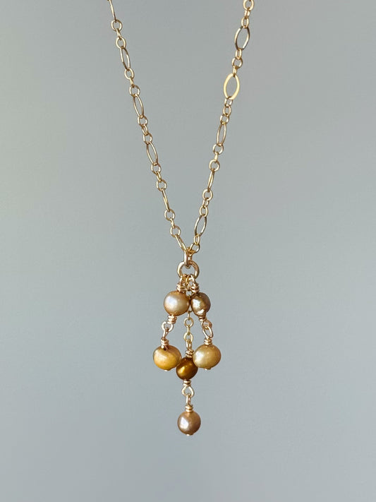 Gold Filled Bronze Aura Pearl Chandelier Necklace