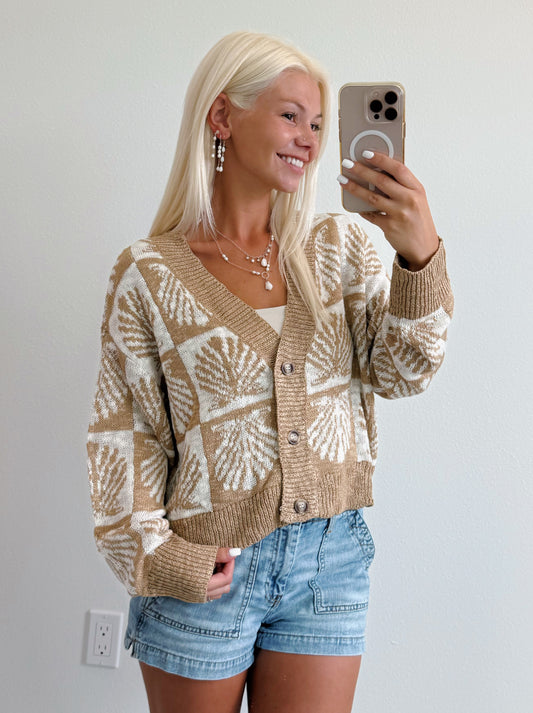 Seashell Print Knit Cardigan