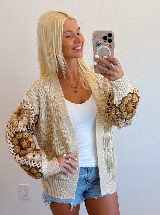 Neutral Crochet Sleeve Cardigan