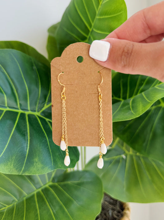 Gold Mother of Pearl Teardrop Double Drop Earrings
