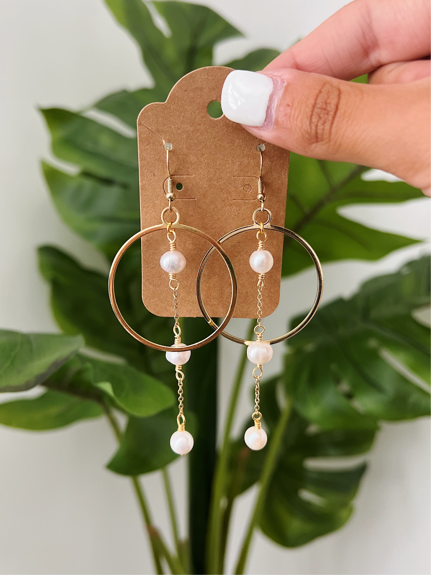 Gold Freshwater Pearl Dangle Hoops