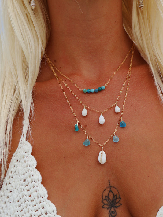 Gold Filled Mix Blue Necklace Stack