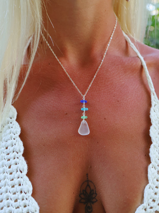 Sterling Silver Multi Sea Glass Stack Necklace