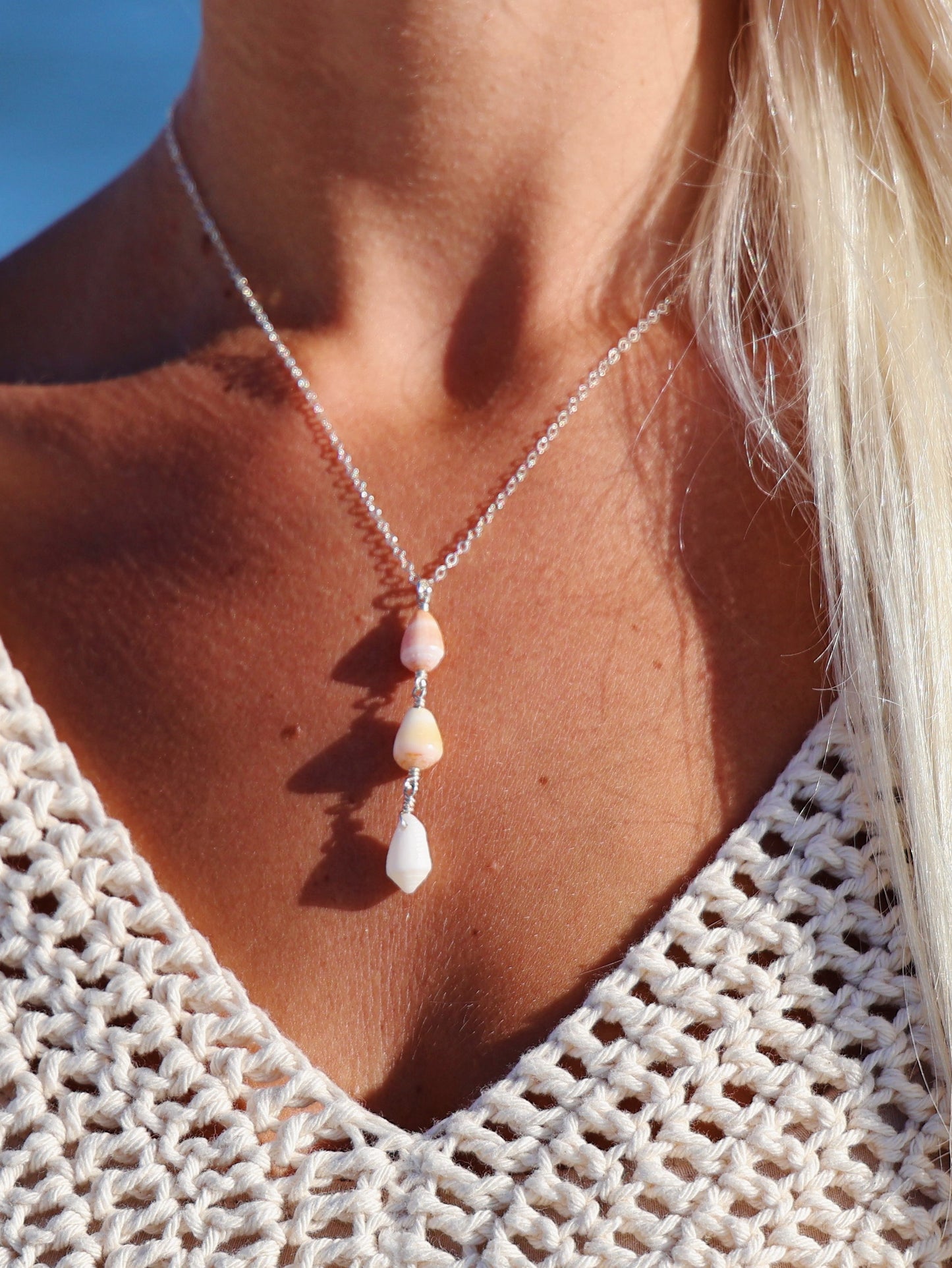 Sterling Silver Cone Shell Triple Drop Necklace