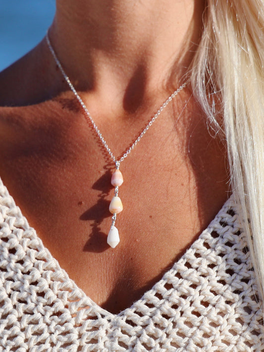 Sterling Silver Cone Shell Triple Drop Necklace