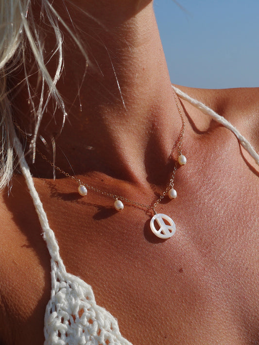 Gold Filled Mother of Pearl Peace Sign Multi Necklace