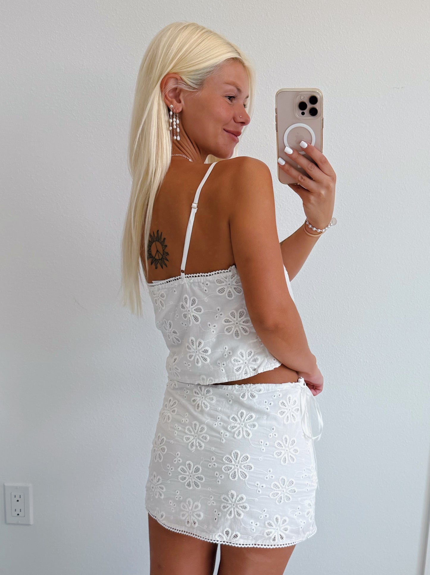White Eyelet Cami Crop Tank & Skort Set