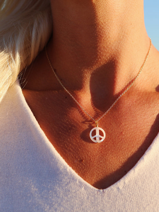 Gold Mother of Pearl Peace Necklace