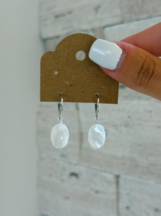 Sterling Silver Oval Mother of Pearl Hoop Earrings