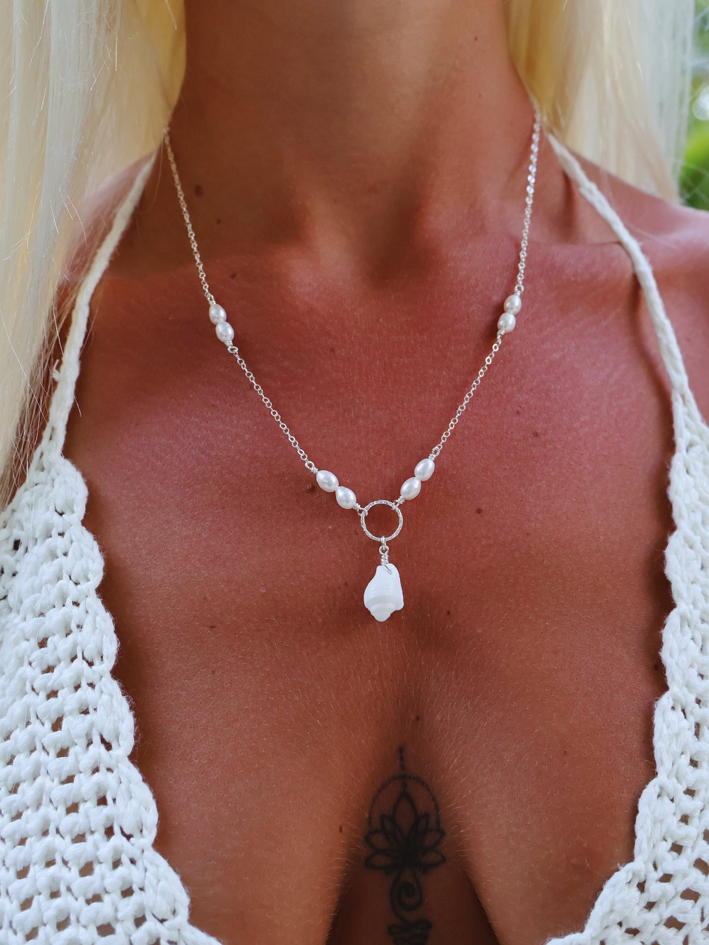 Sterling Silver Baroque Pearl White Spiral Seashell Necklace