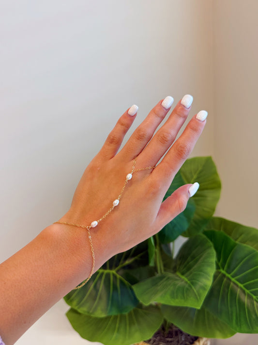 Sterling Silver Baroque Pearl Hand Chain