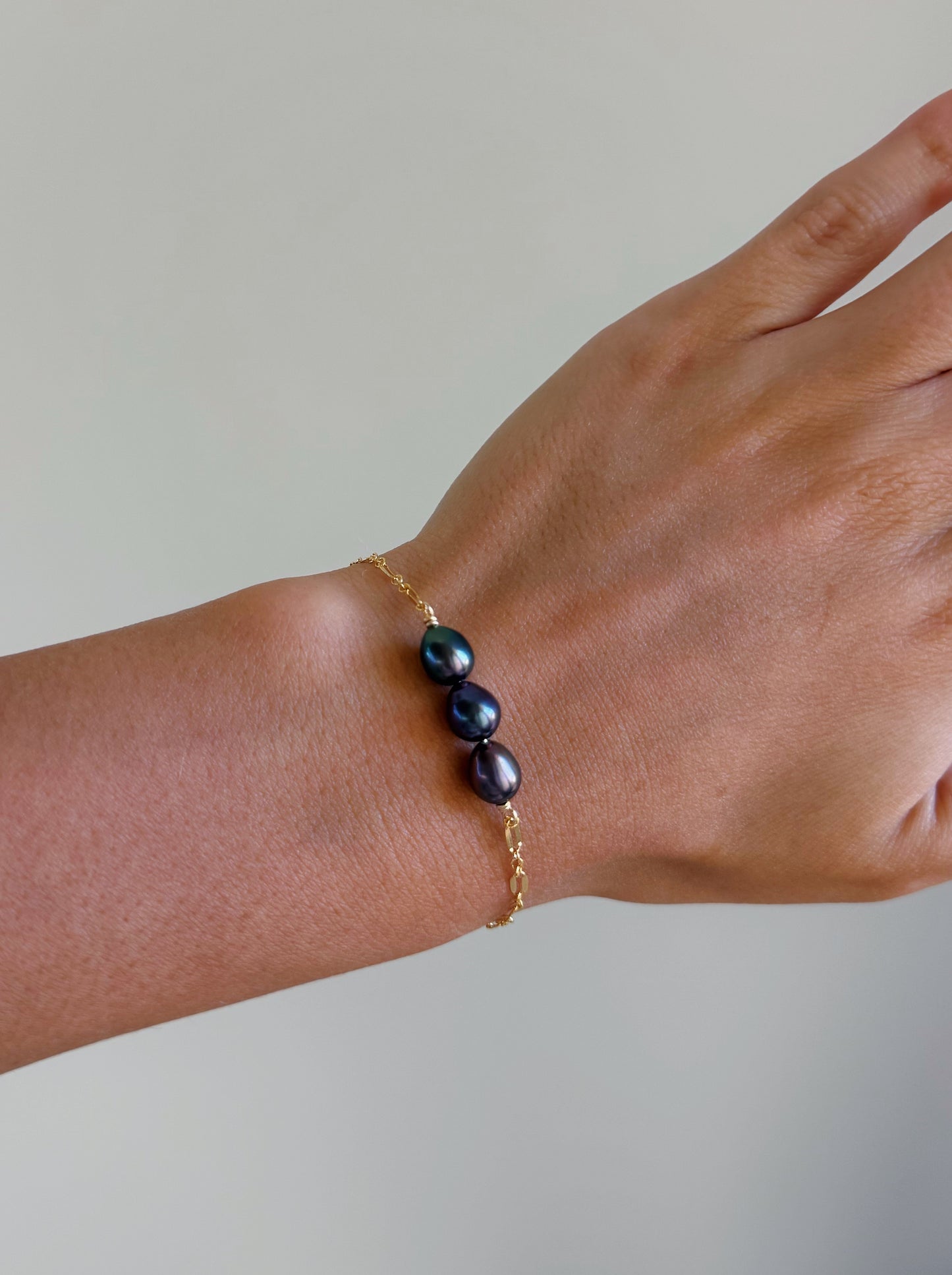 Gold Filled Sparkle Chain Tahitian Peacock Pearl Bracelet + Extender