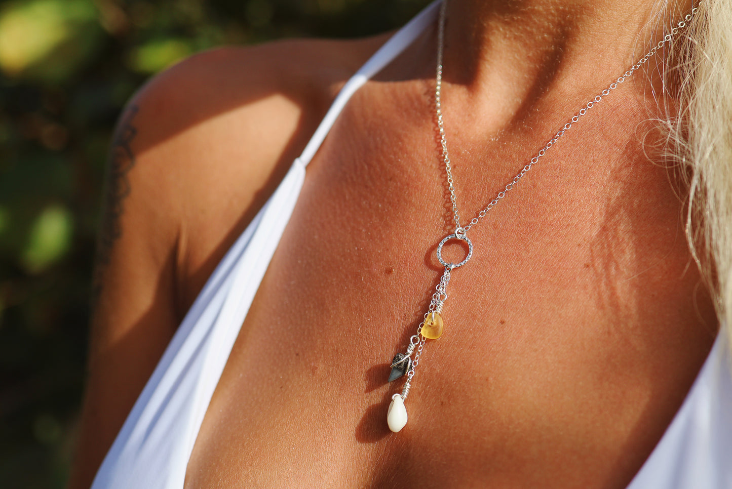 Sterling Silver Yellow Triple Drop Necklace