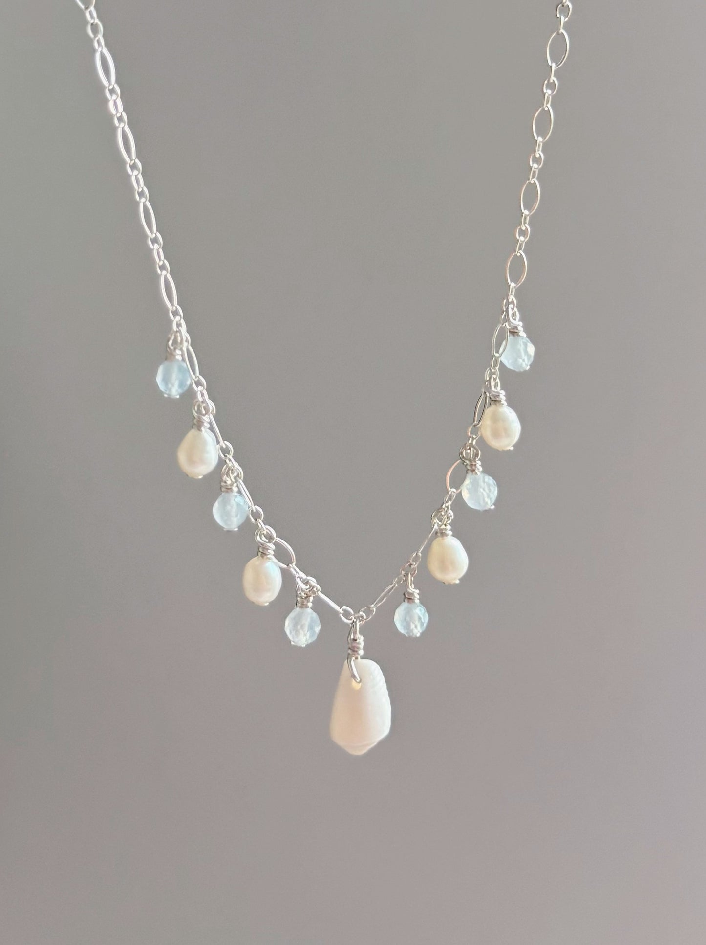 Sterling Silver Cone Shell Aquamarine Mermaid Multi Necklace