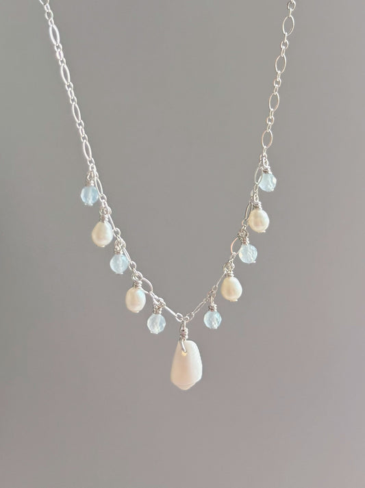 Sterling Silver Cone Shell Aquamarine Mermaid Multi Necklace