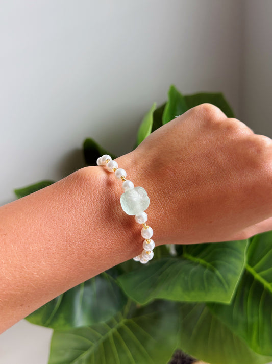 Gold Sea Foam Sea Glass Pearl Bracelet