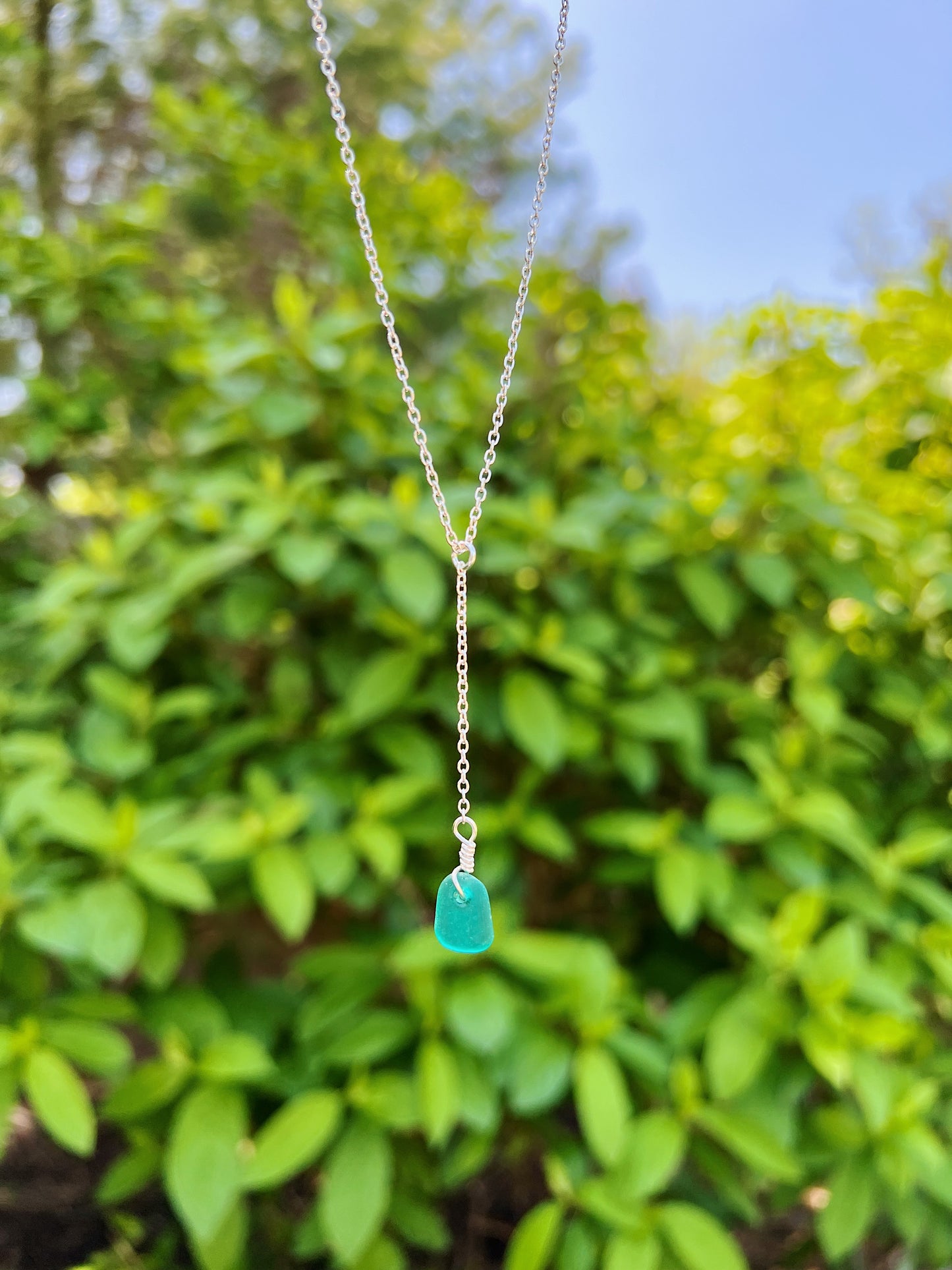 Teal Sea Glass Single Drop Necklace