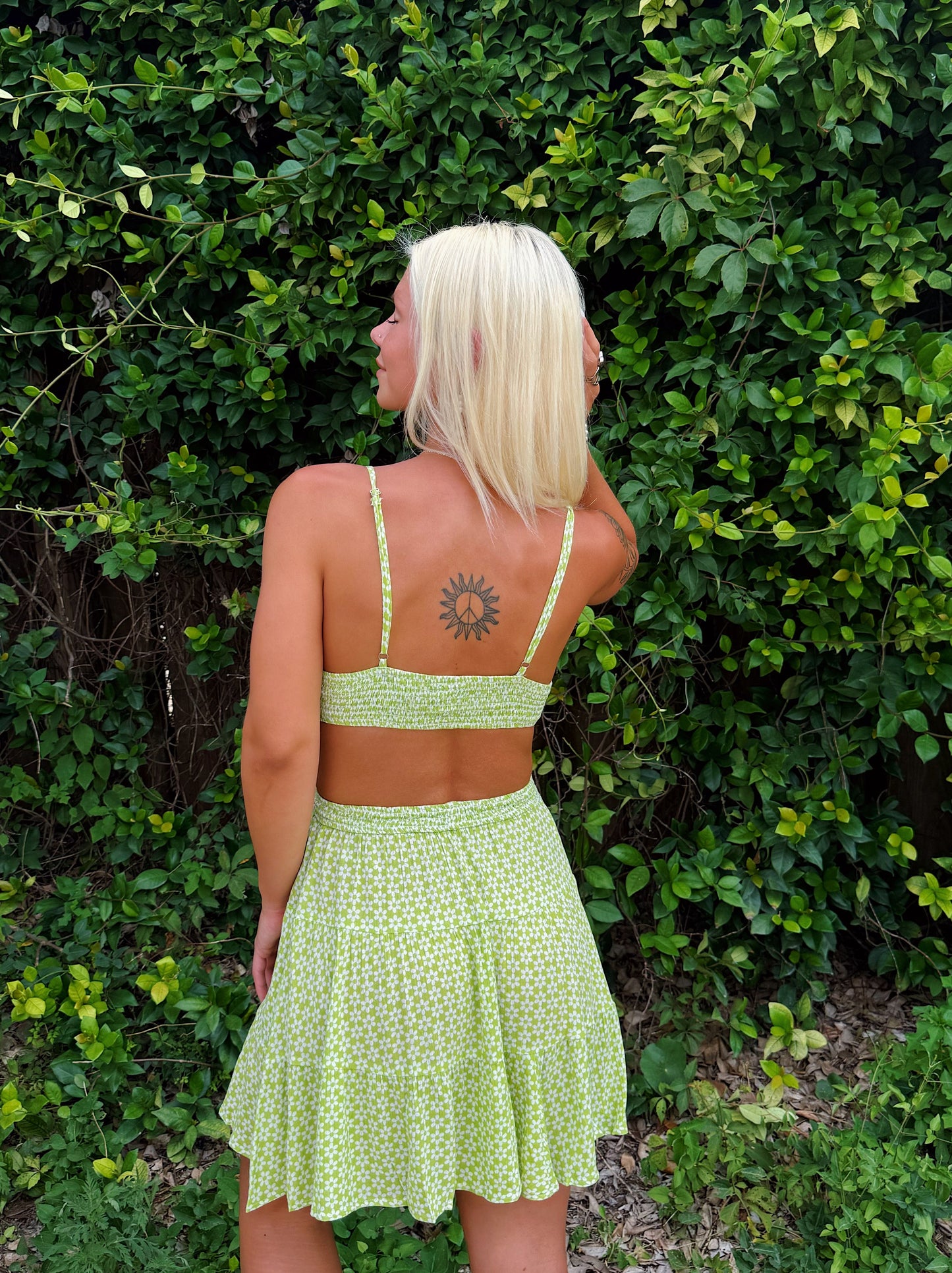 Light Green Floral Cut Out Dress
