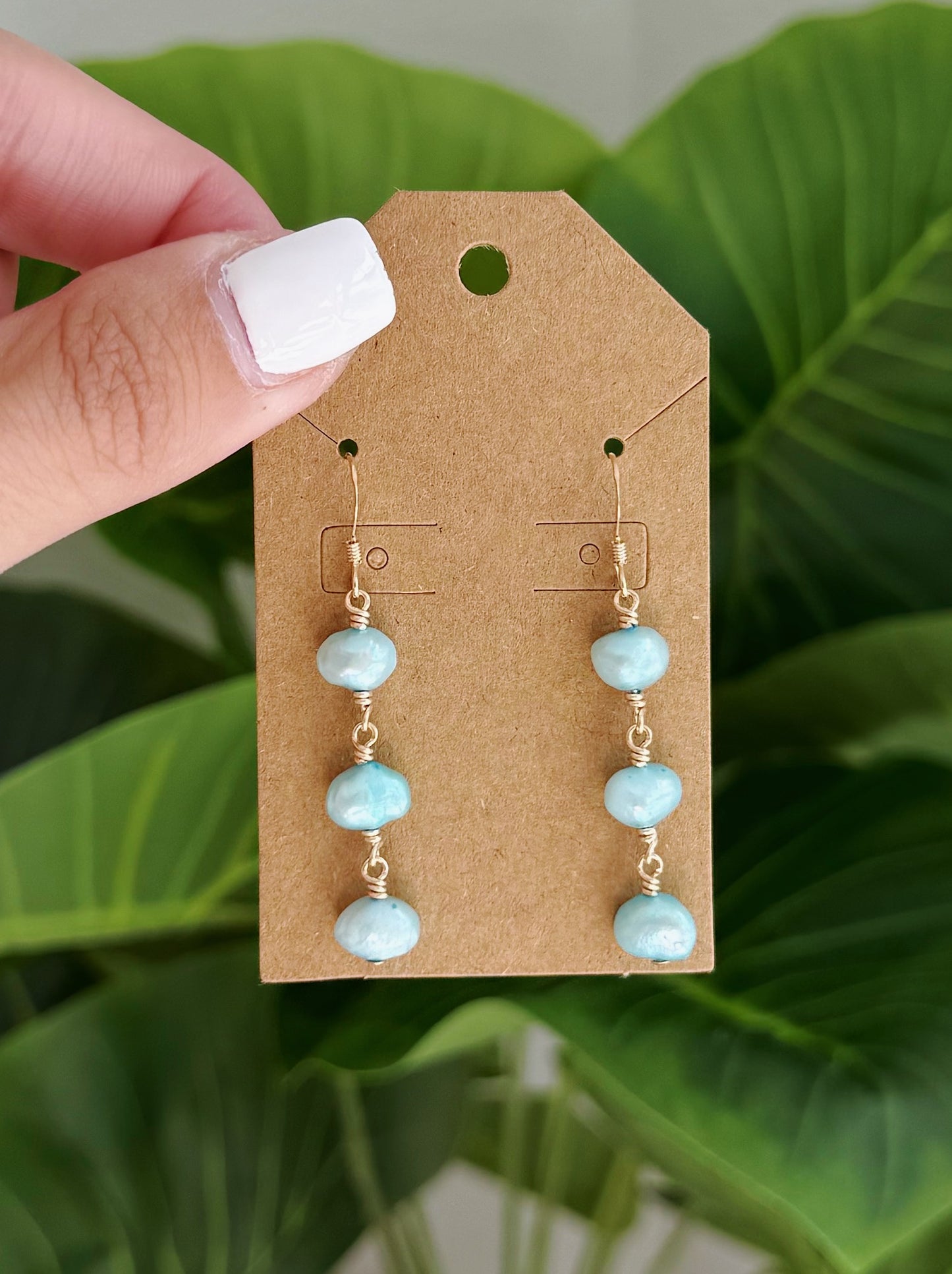 Gold Filled Turquoise Pearl Wrap Stack Earrings