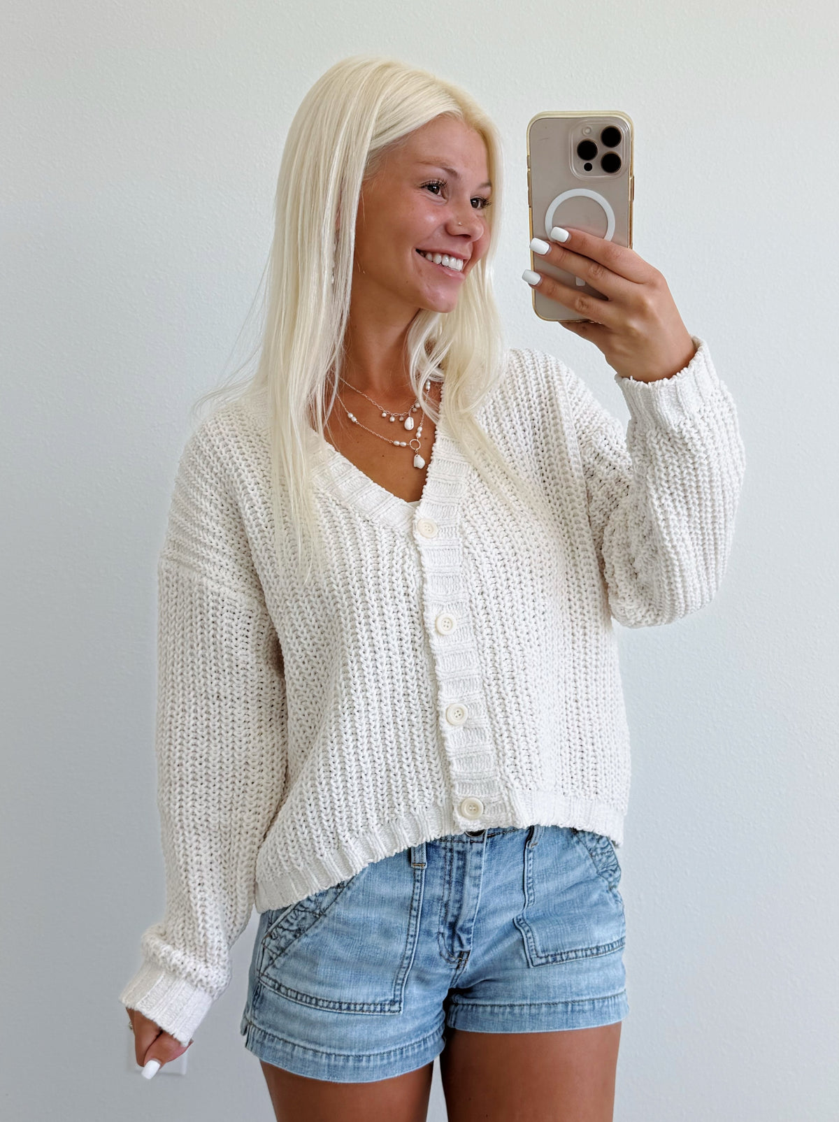 Chenille Cable Knit Button Down Cardigan Sweater