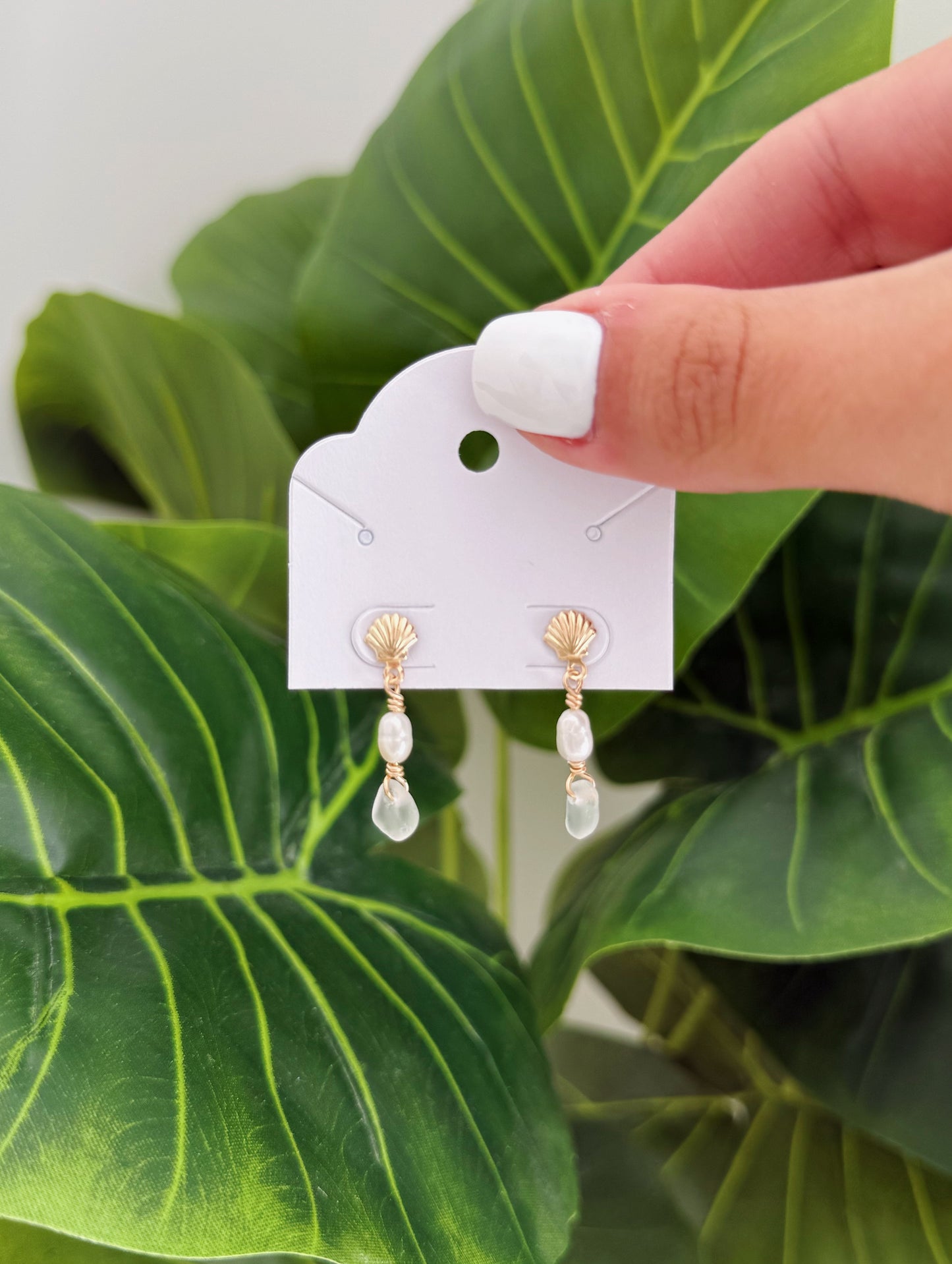 Gold Filled Clear Sea Glass Shell Studs