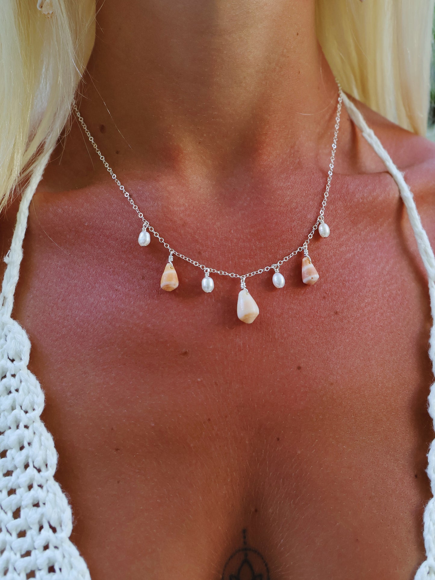 Sterling Silver Cone Shell Baroque Pearl Multi Necklace