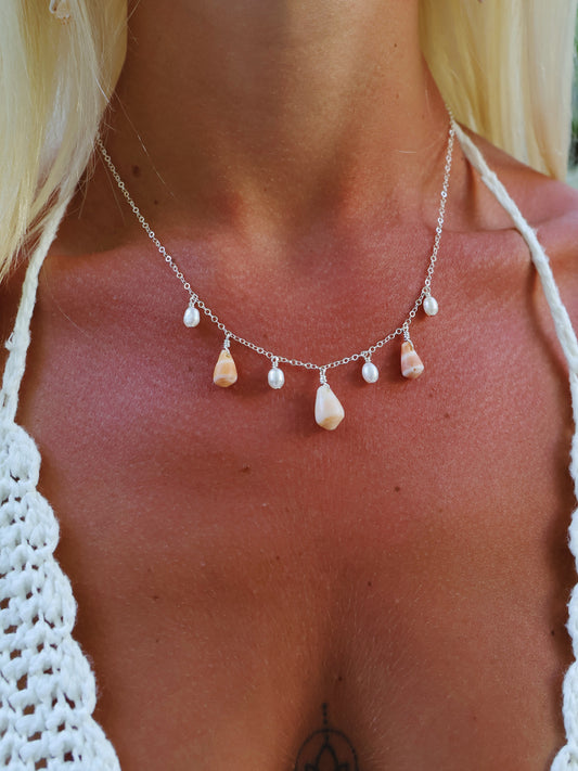 Sterling Silver Cone Shell Baroque Pearl Multi Necklace