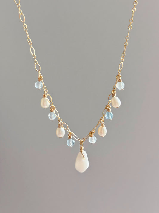 Gold Filled Cone Shell Aquamarine Mermaid Multi Necklace