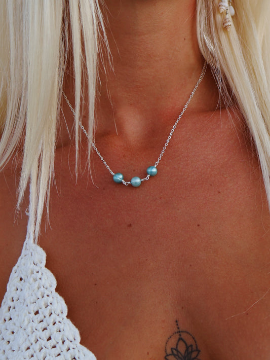 Sterling Silver Teal Baroque Pearl Necklace