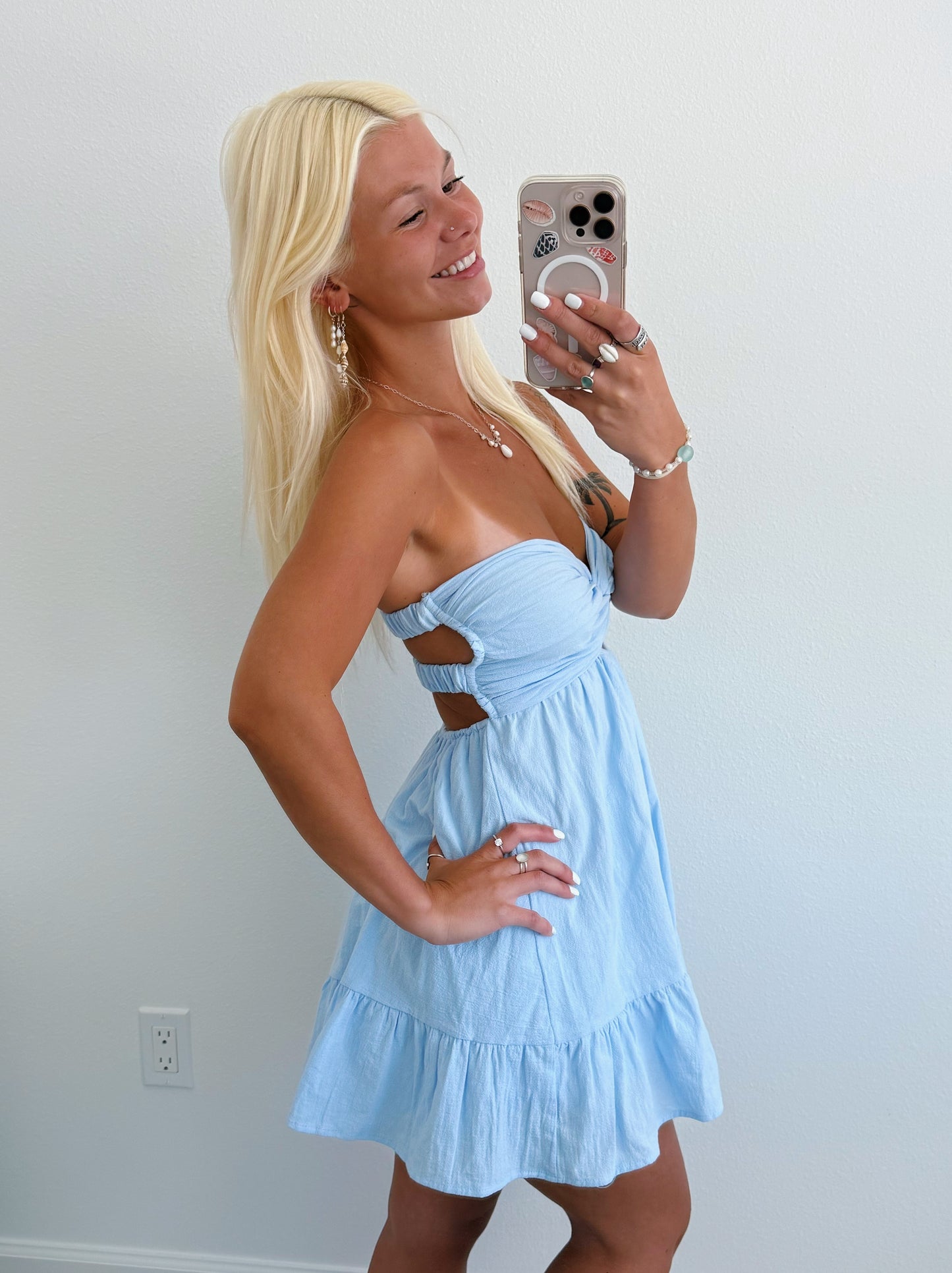 Light Blue Strapless Twist Dress