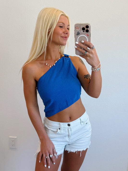 Royal Blue One Shoulder Asymmetrical Top