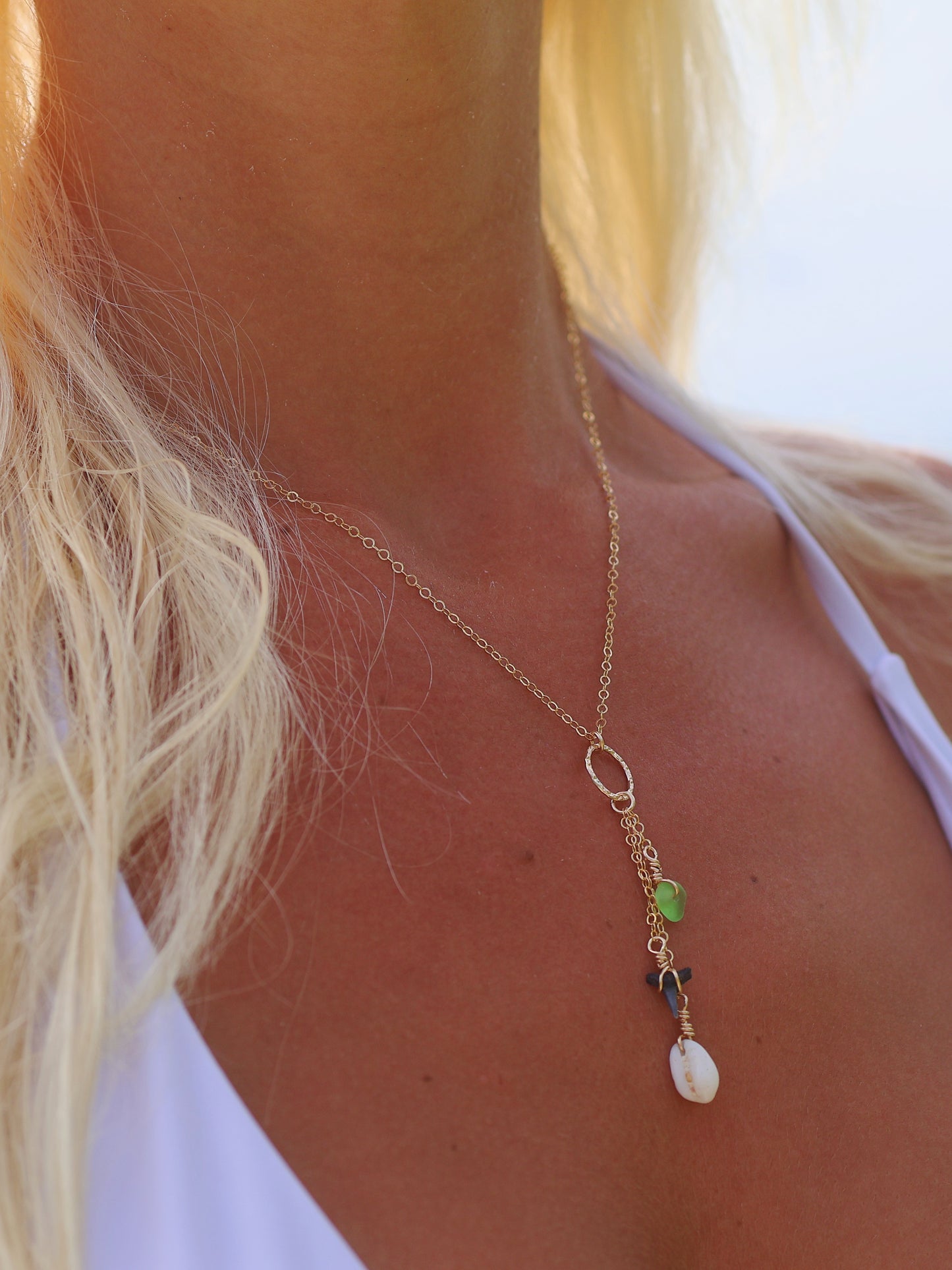 Gold Filled Green Triple Drop Necklace