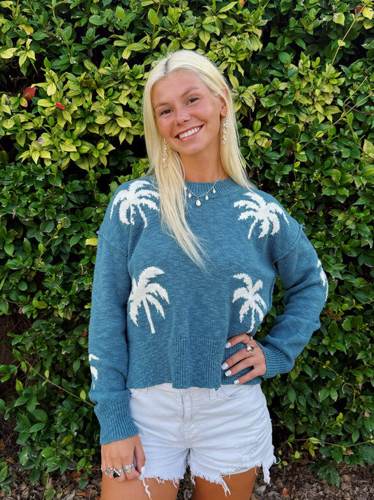 Teal Palm Tree Sweater
