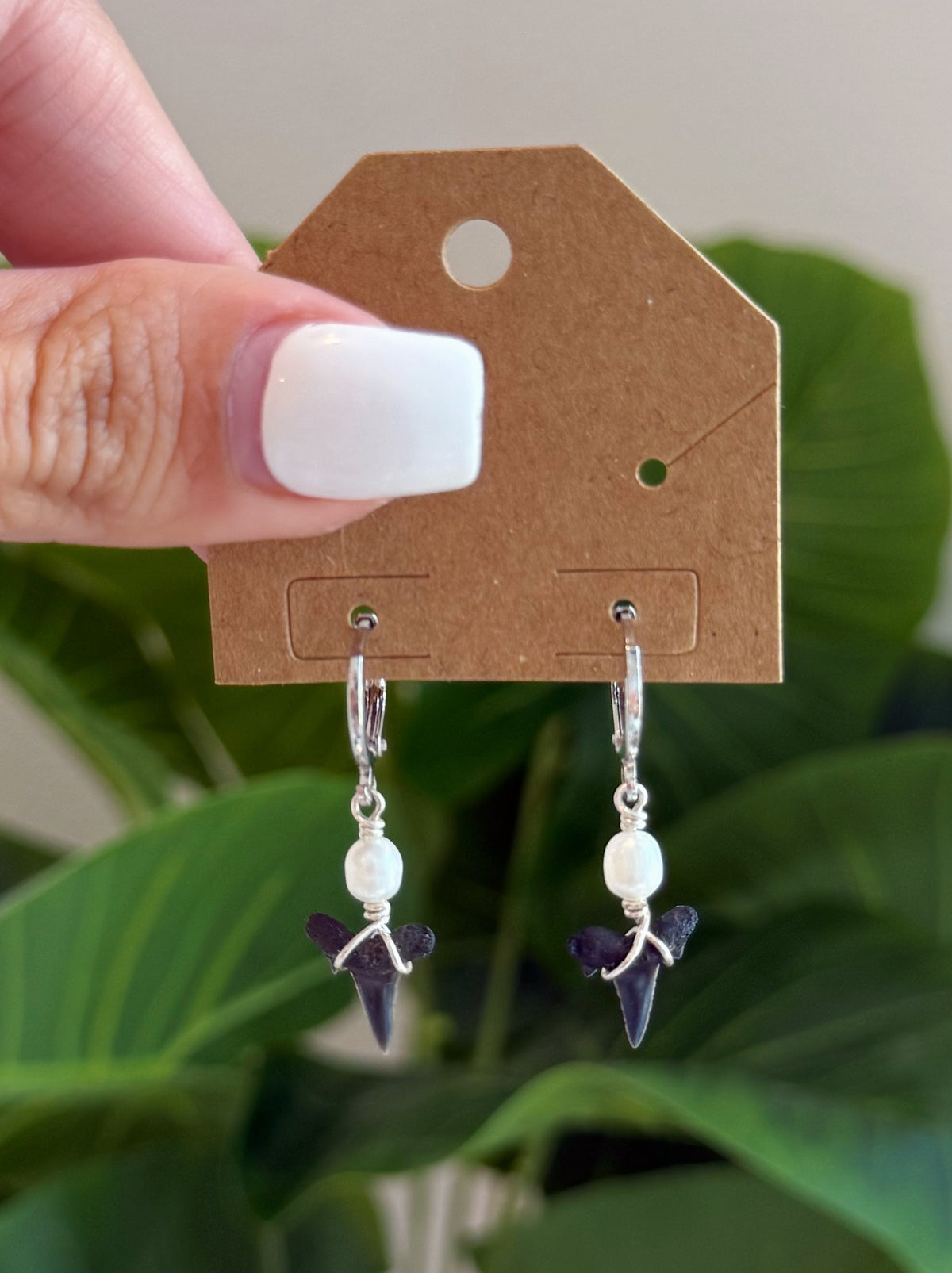 Sterling Silver Shark Tooth Pearl Hoop Earrings