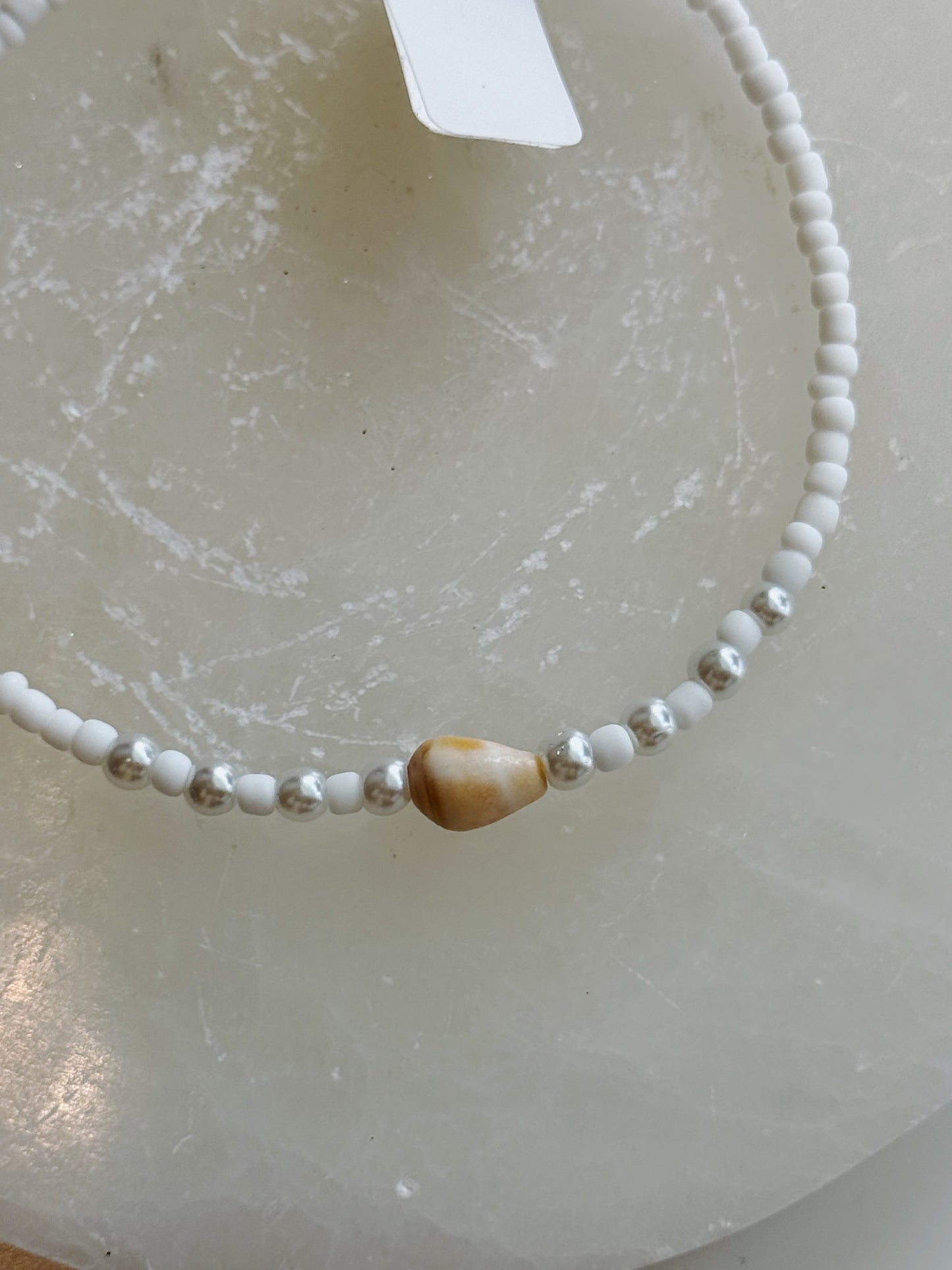 Light Orange Cone Shell Pearl Beaded Anklet