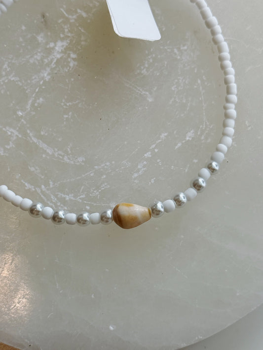 Light Orange Cone Shell Pearl Beaded Anklet