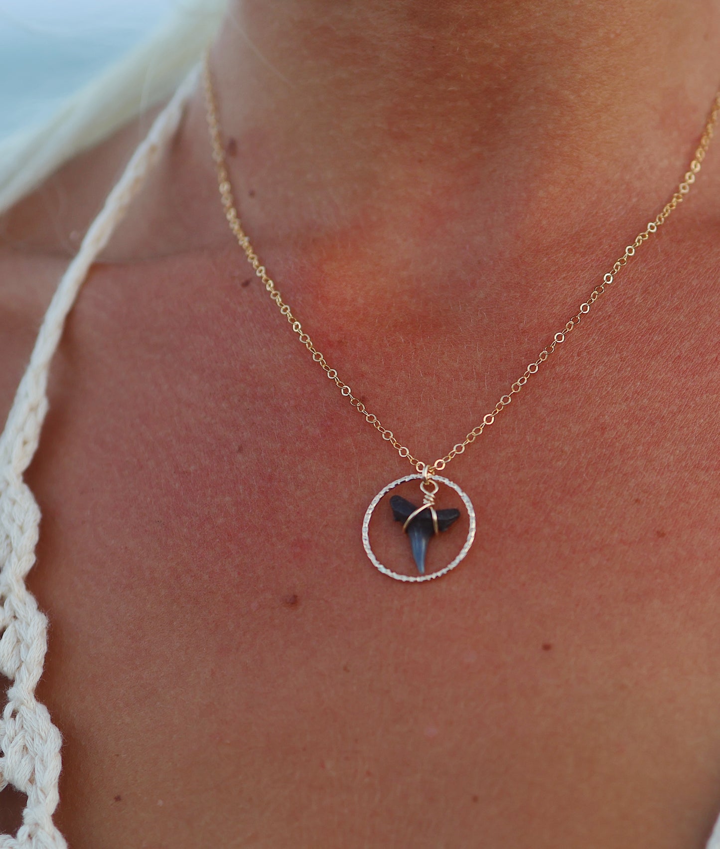 Gold Filled Shark Tooth Hammered Circle Necklace