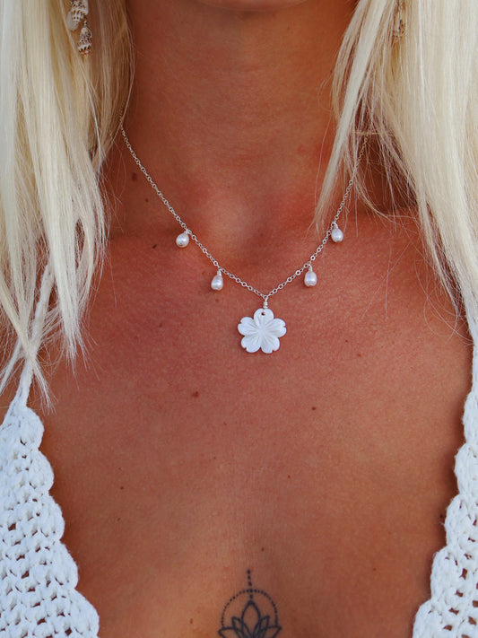 Sterling Silver Hibiscus Pearl Multi Necklace