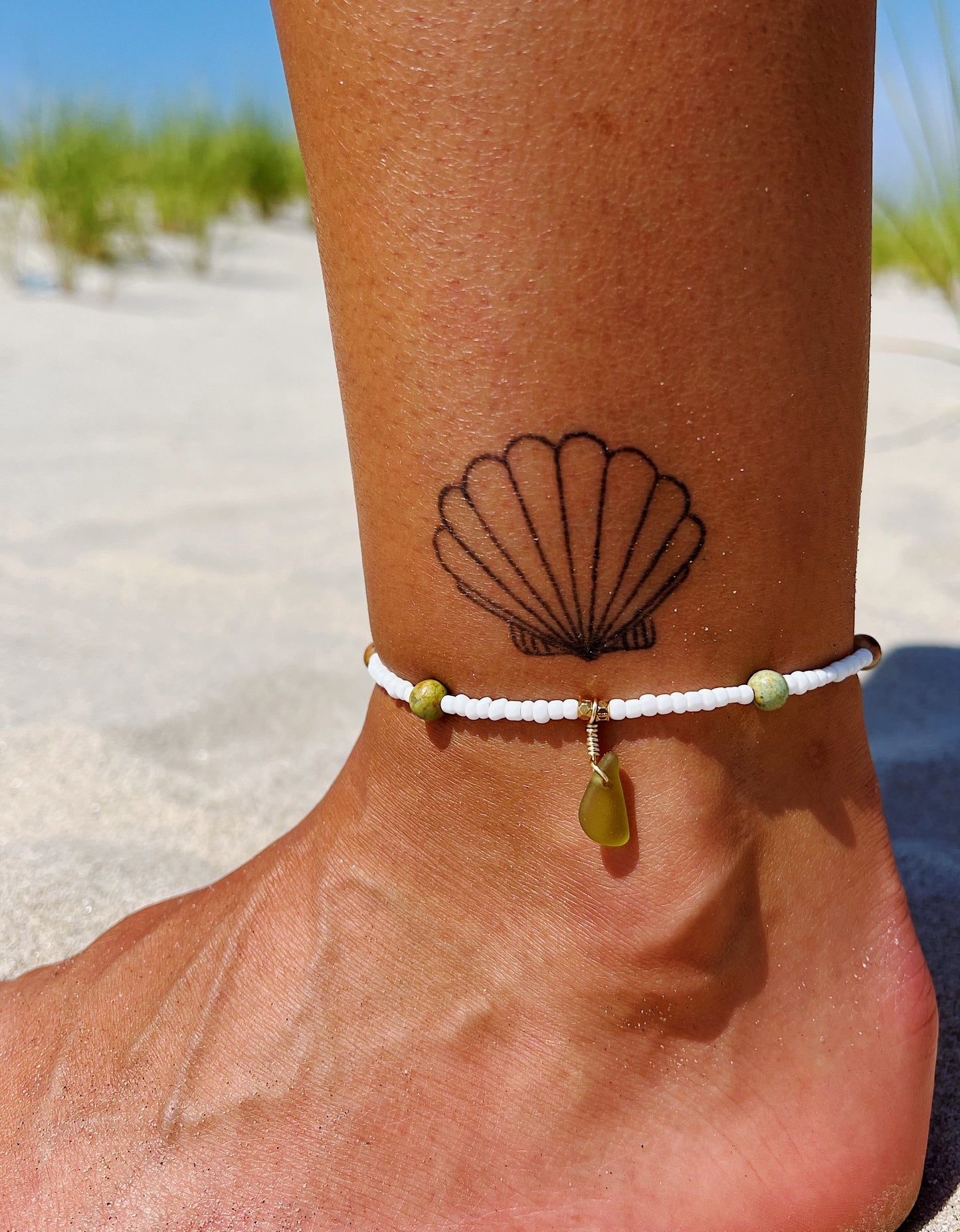 Light Green Sea Glass Anklet