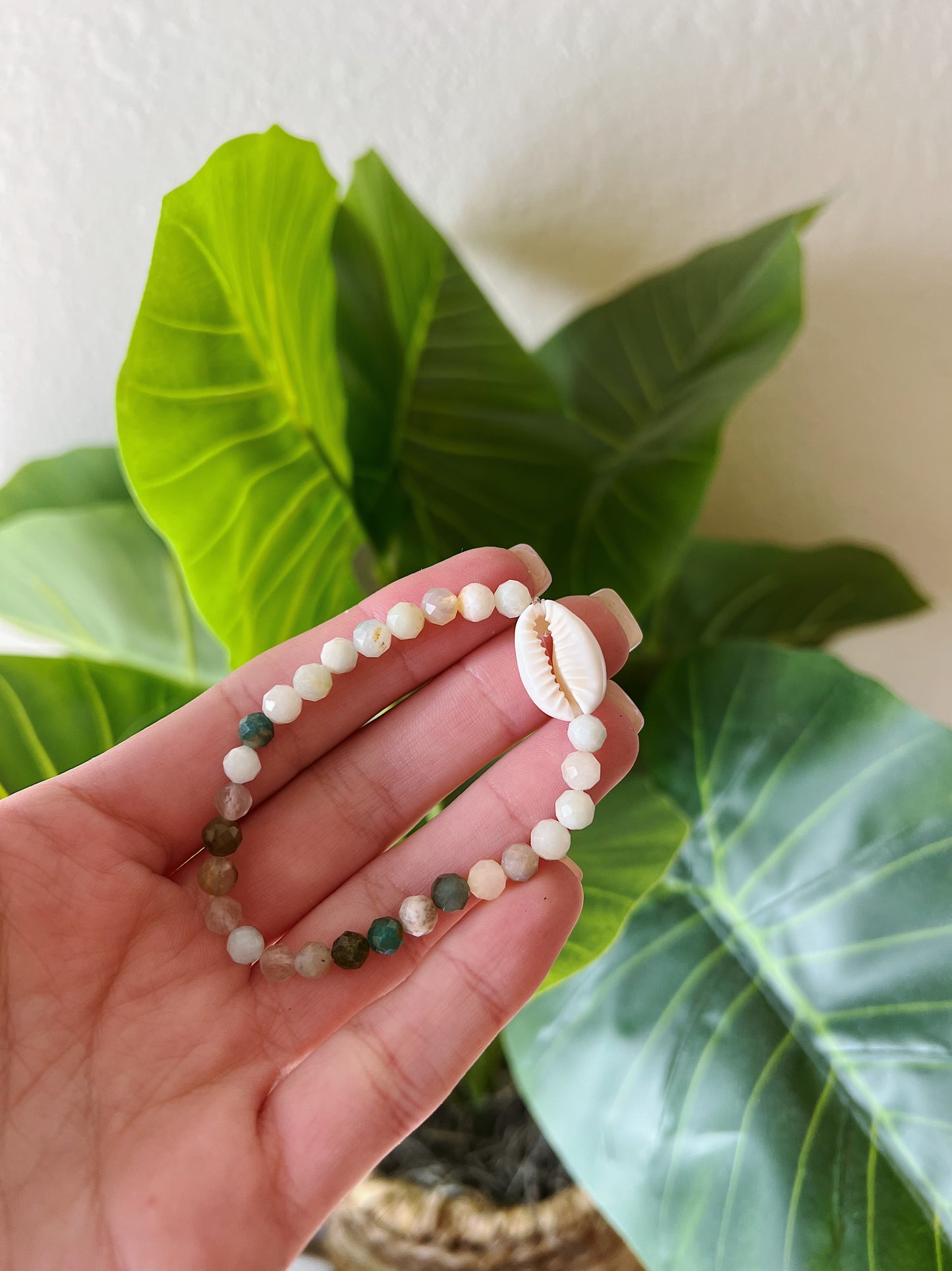 Green & Multicolored Amazonite Cowrie Shell Bracelet