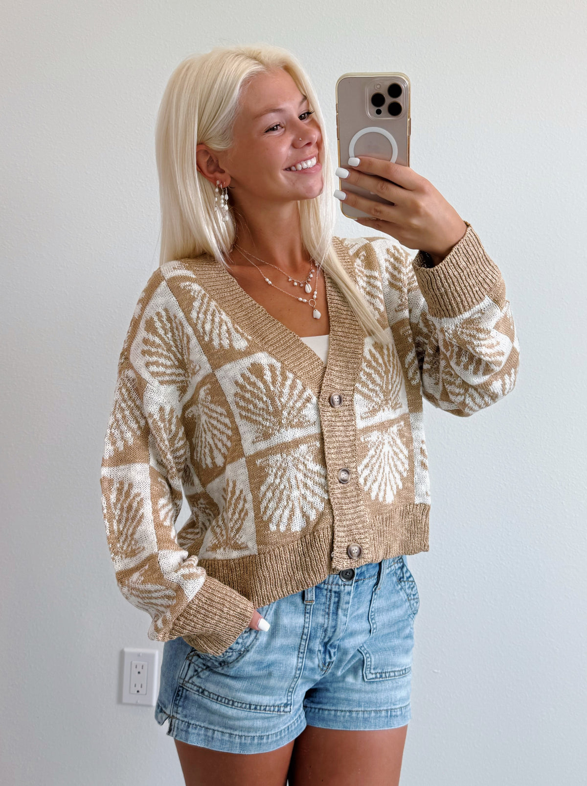 Seashell Print Knit Cardigan
