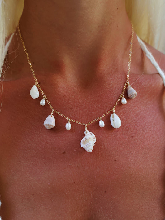 Gold Filled Pastel Shell Baroque Pearl Multi Necklace