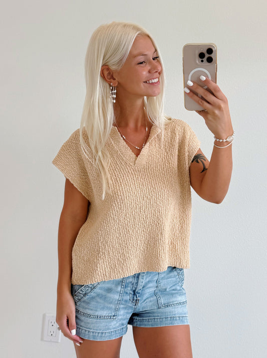 Effortless Knit Cap Sleeve Sweater Top
