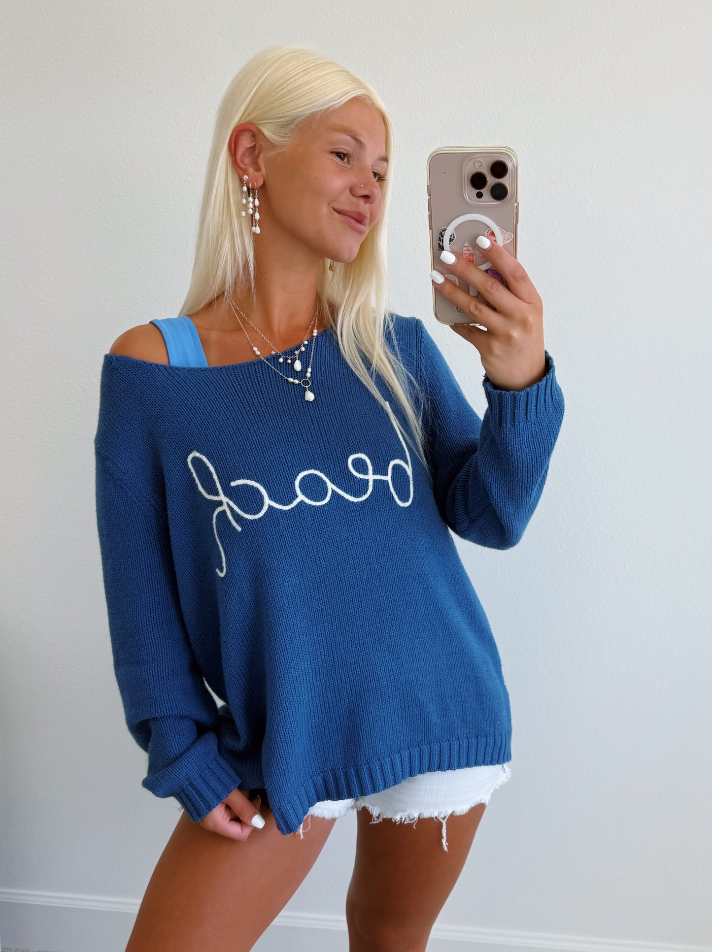 Script Beach Scoop Neck Sweater